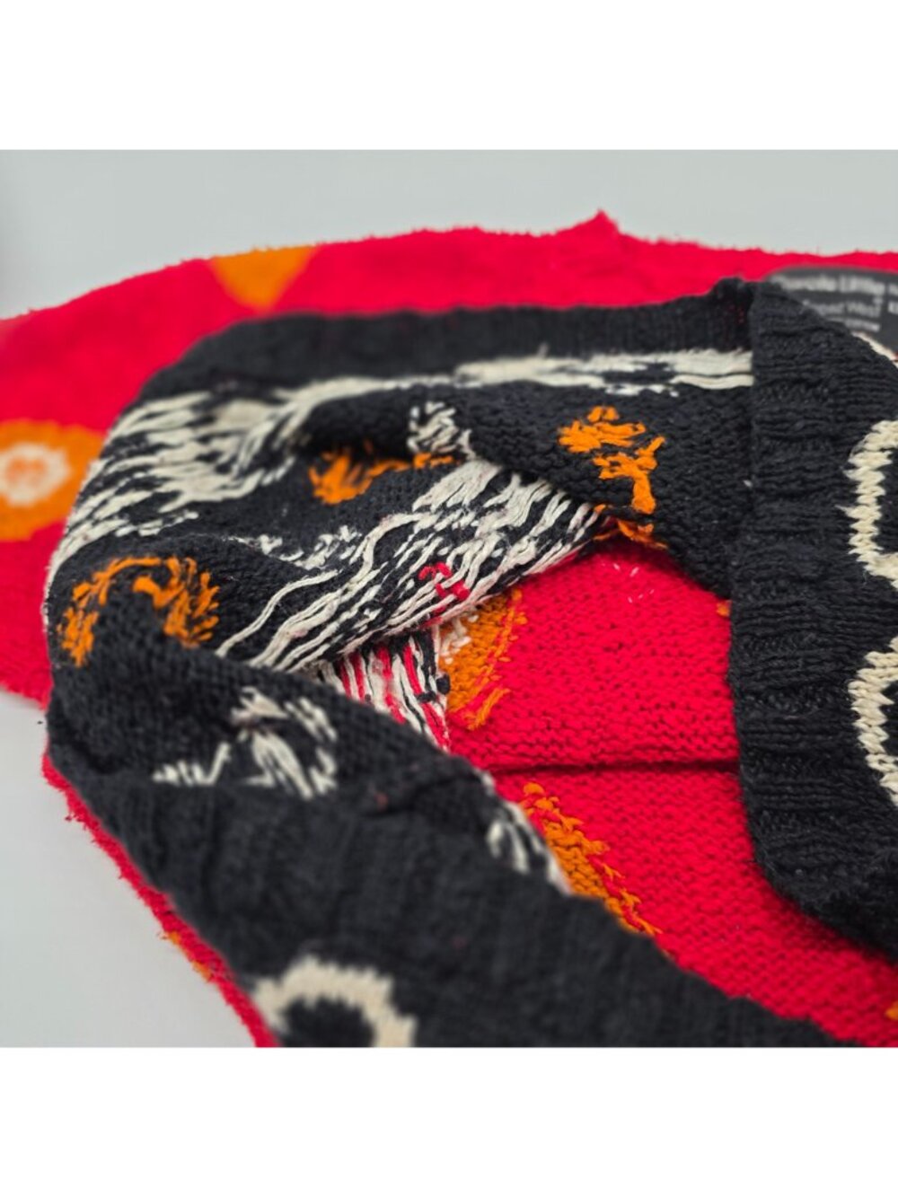 Carole Little Hand Knit Ethnic Geometric Sweater Red Black Orange S - Picture 6 of 6